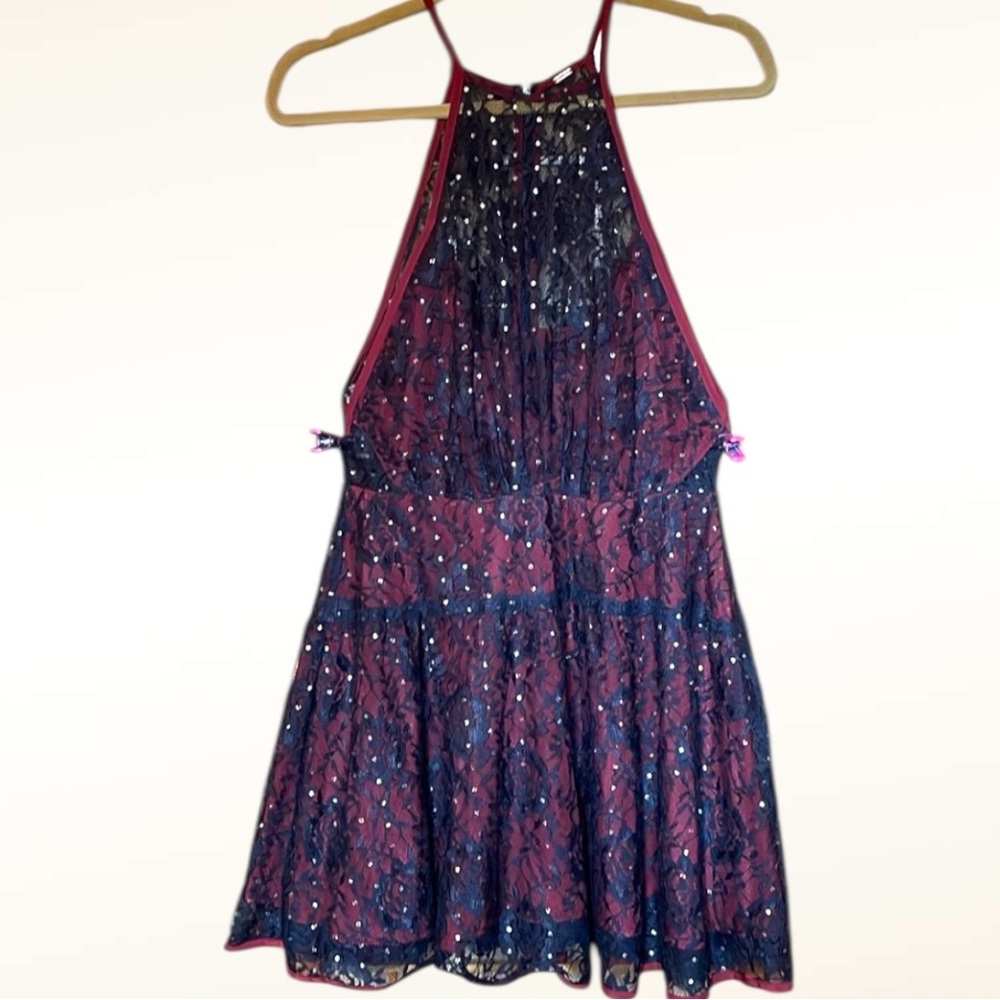 Free People Dress Wish Upon A Star Floral Lace Halter Mini Dress